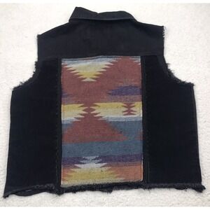 Lucky & Blessed Western Vest MEDIUM Black Denim Southwest Navajo Serape Distress